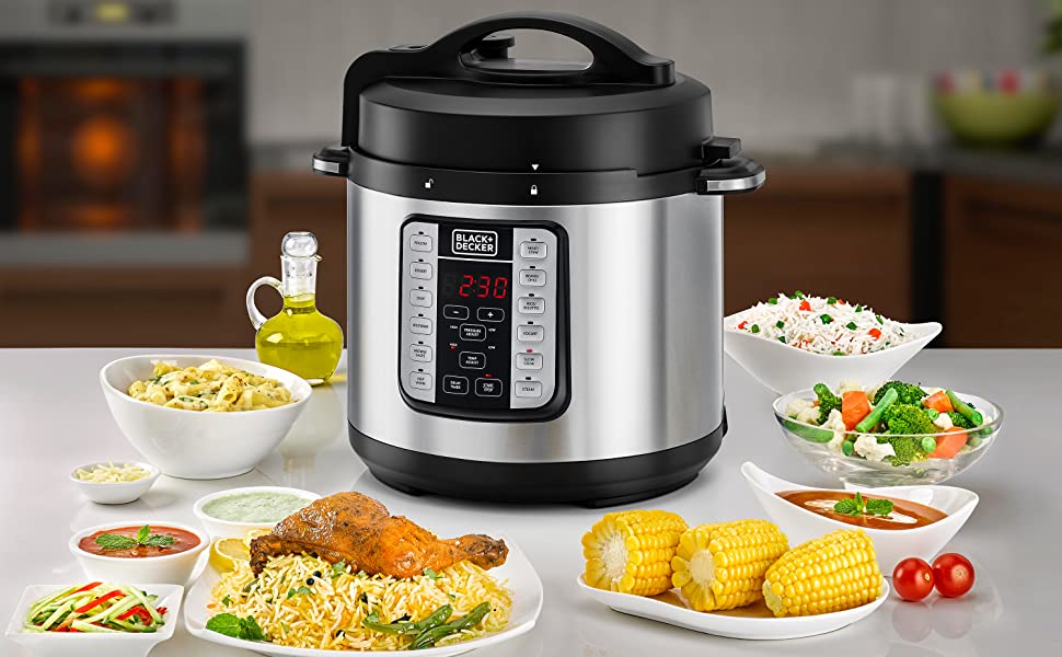 حلة ضغط كهربائية بلاك + ديكر، 6 لتر، 1000 وات، اسود وفضي - PCP1000-B5