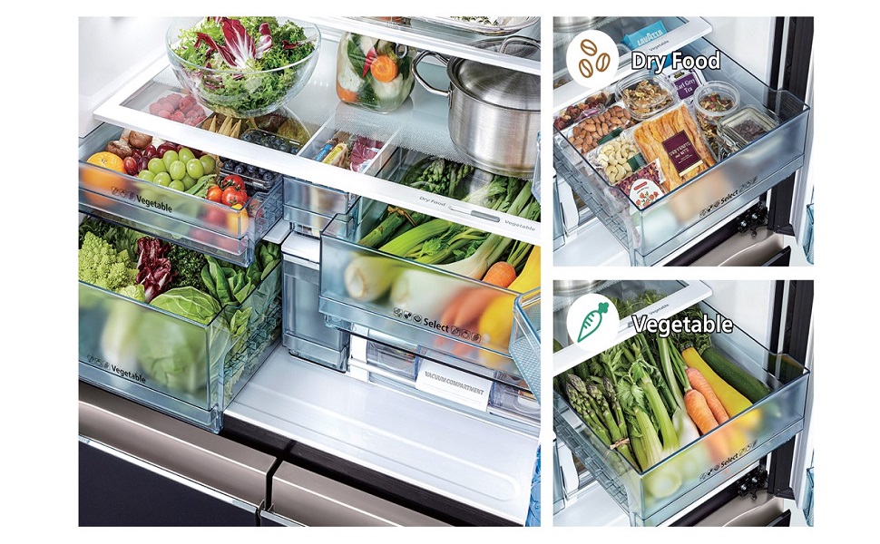 Hitachi refrigerator , side by side , 4 door , vacuum compartment , veg compartment, fridge 